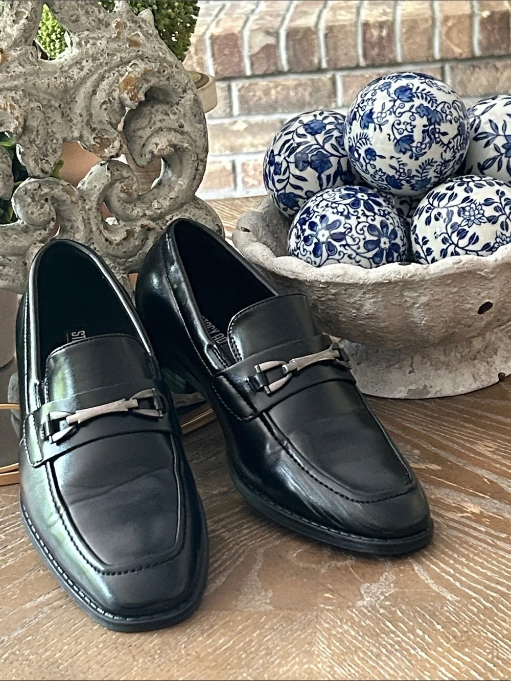Stacy Adams Big Boys Faux Black Leather Bit Loafers Dress Shoes 3.5